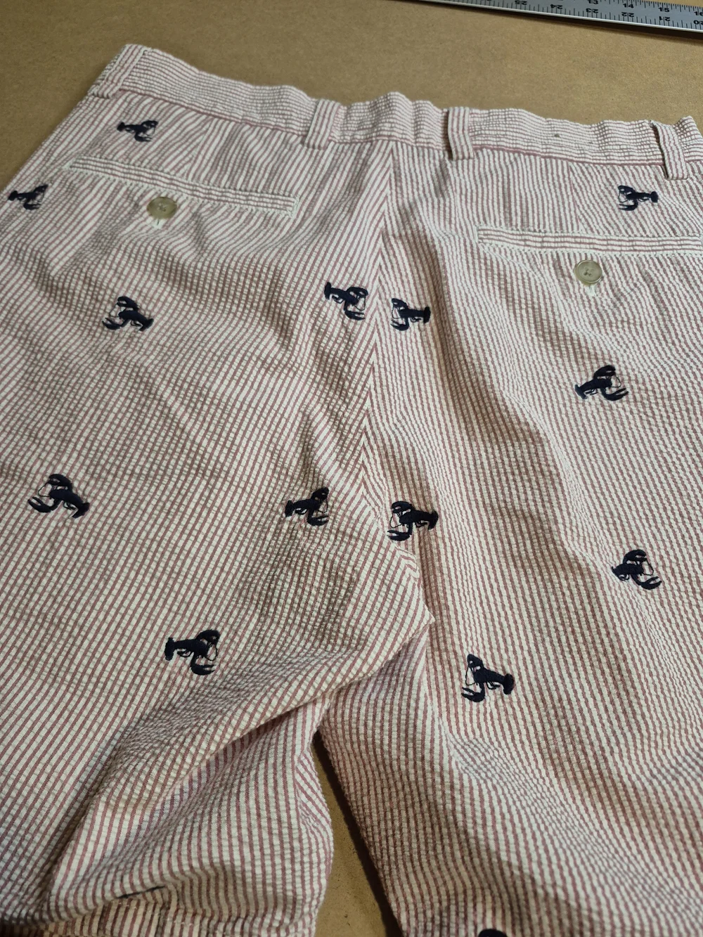J. Crew Pink and White Seersucker Shorts with Navy Embroidered Anchors 4380/5